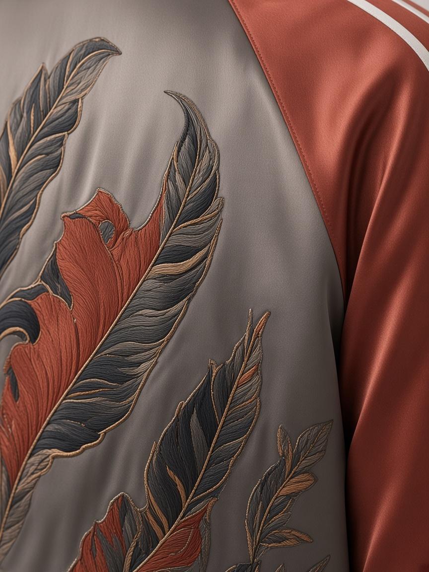 Pewter / Rust Souvenir Bomber, close-up detail