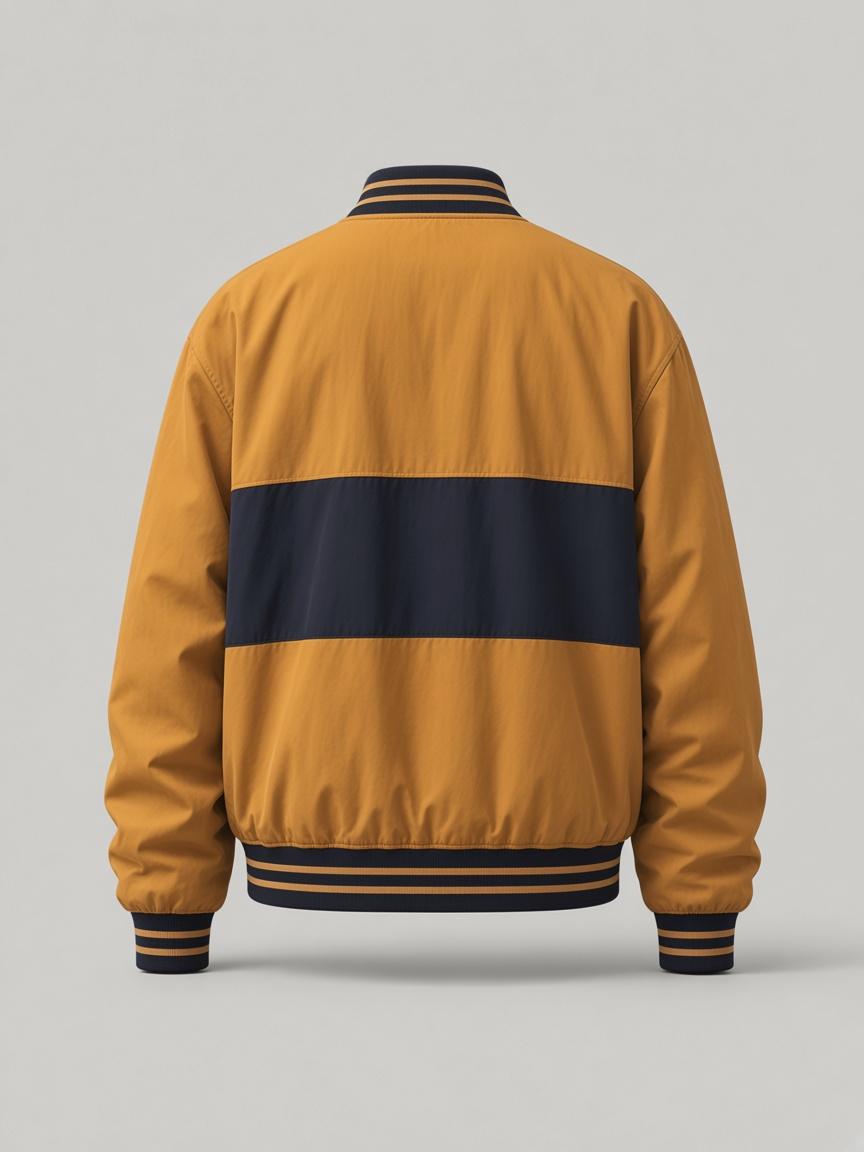 Mustard / Navy Colour-Block Bomber, back view