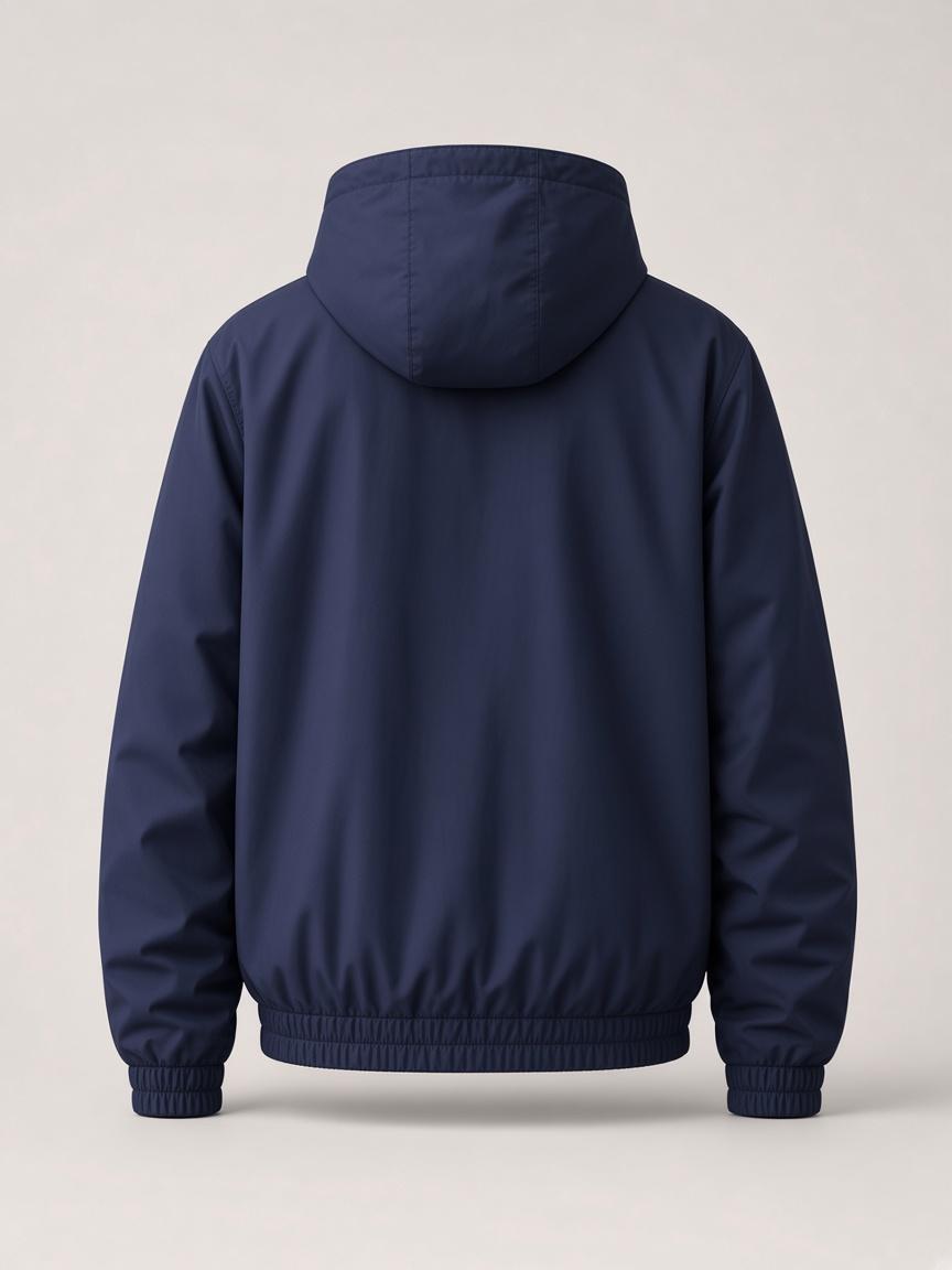 Navy Hooded Zip Jacket, back view