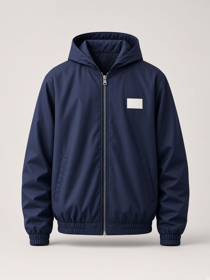 Navy Hooded Zip Jacket, front view