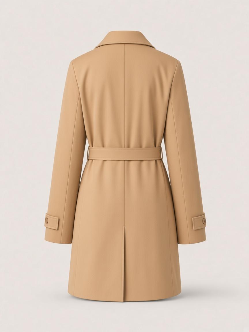 Camel Belted Mac, back view