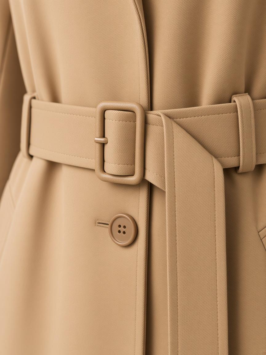 Camel Belted Mac, close-up detail