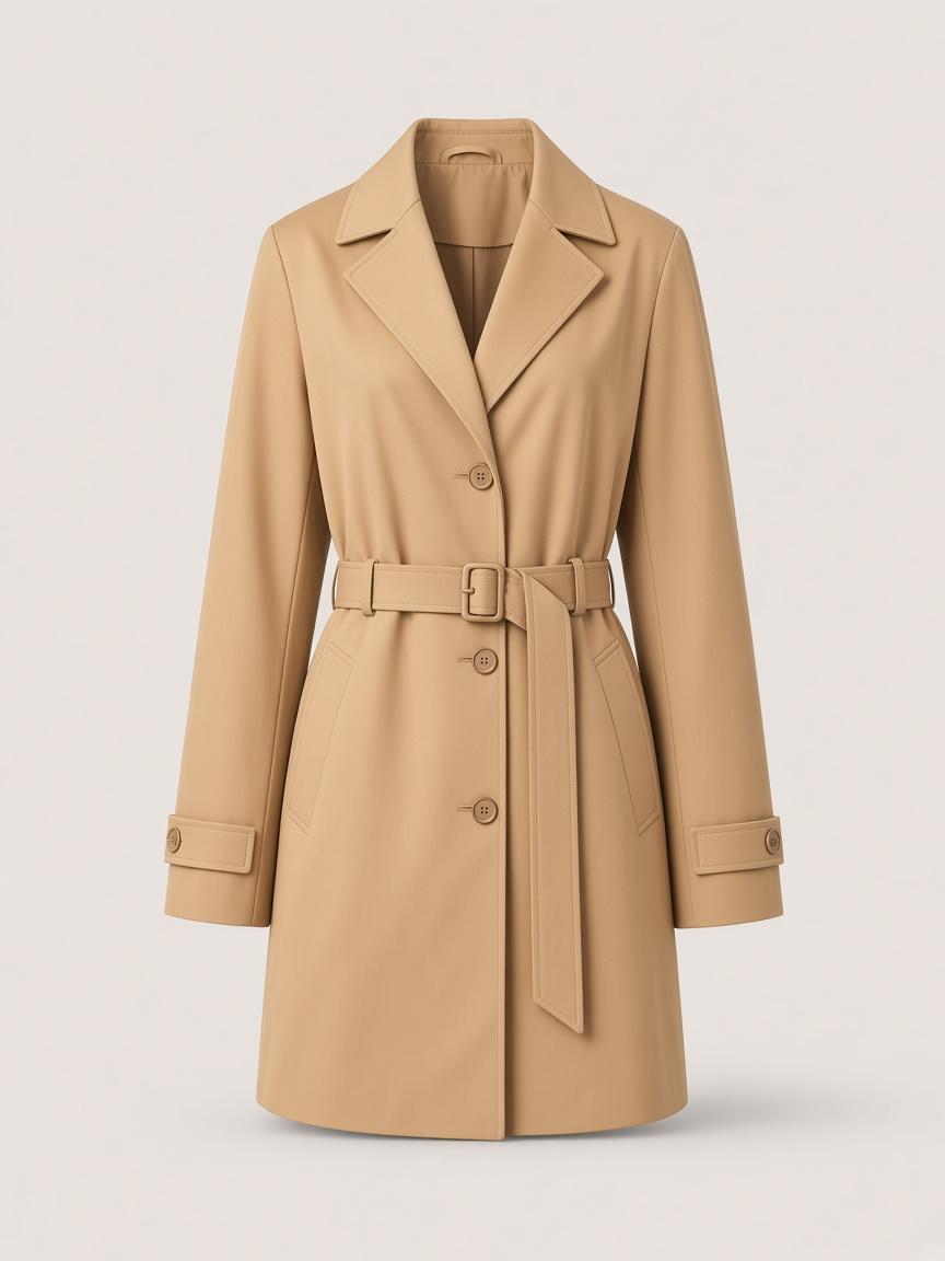 Camel Belted Mac, front view