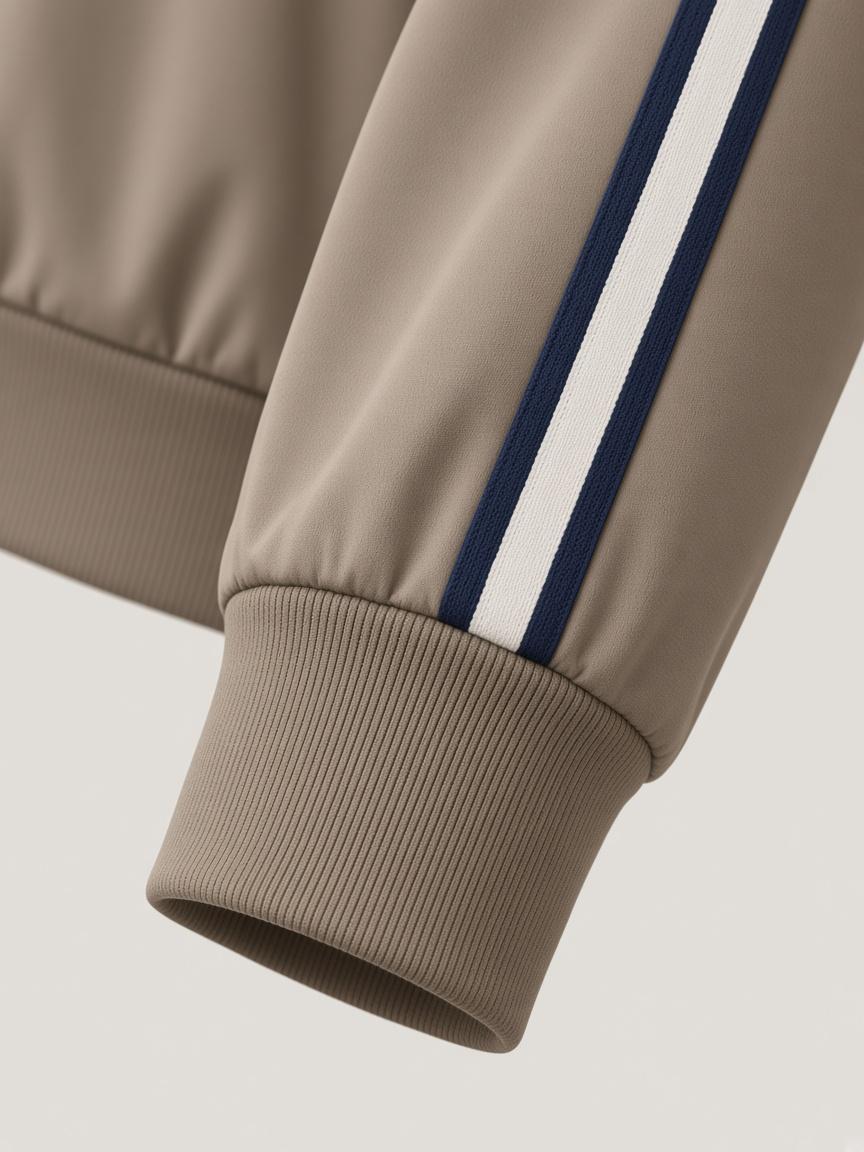 Taupe Piped Track Jacket, close-up detail