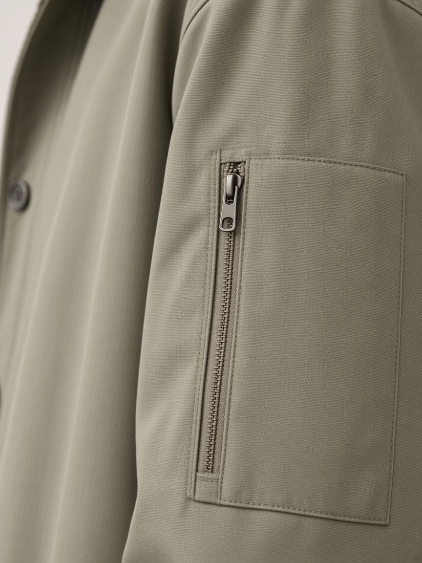 Sage Utility Overshirt, close-up detail