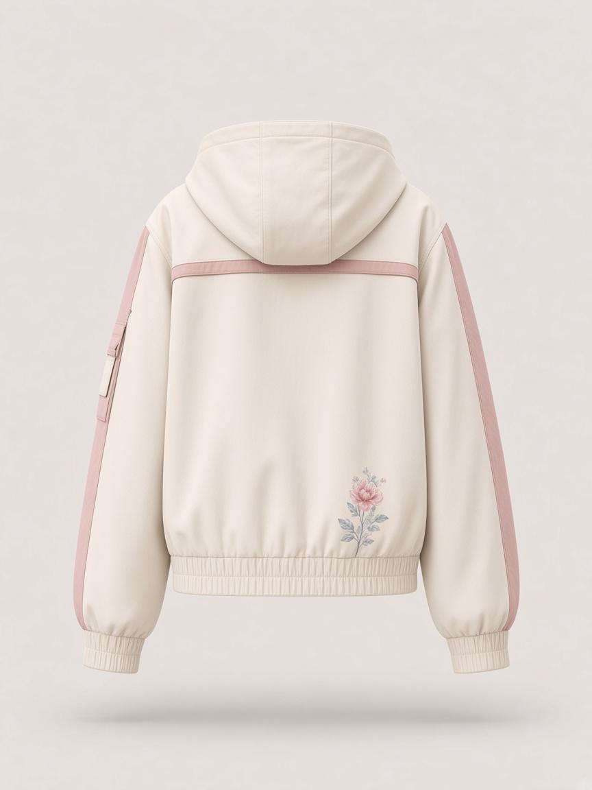 Ecru / Petal Embroidered Hooded Jacket, back view