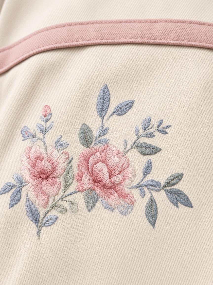 Ecru / Petal Embroidered Hooded Jacket, close-up detail