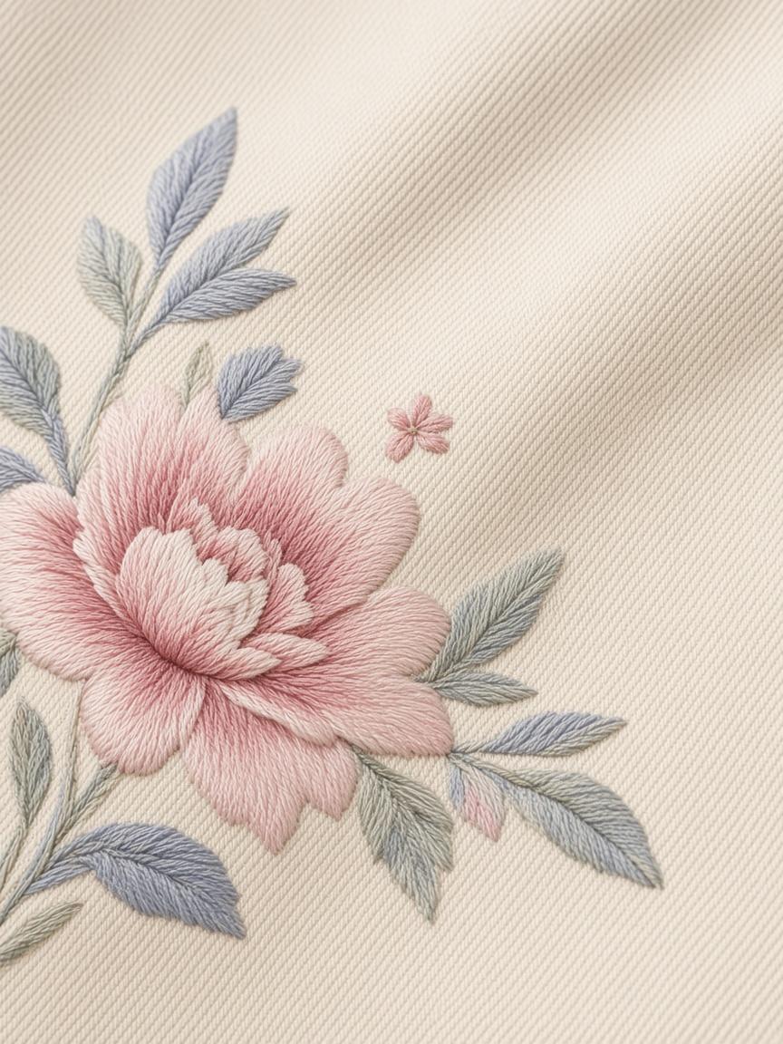 Ecru / Petal Embroidered Hooded Jacket, fabric close-up
