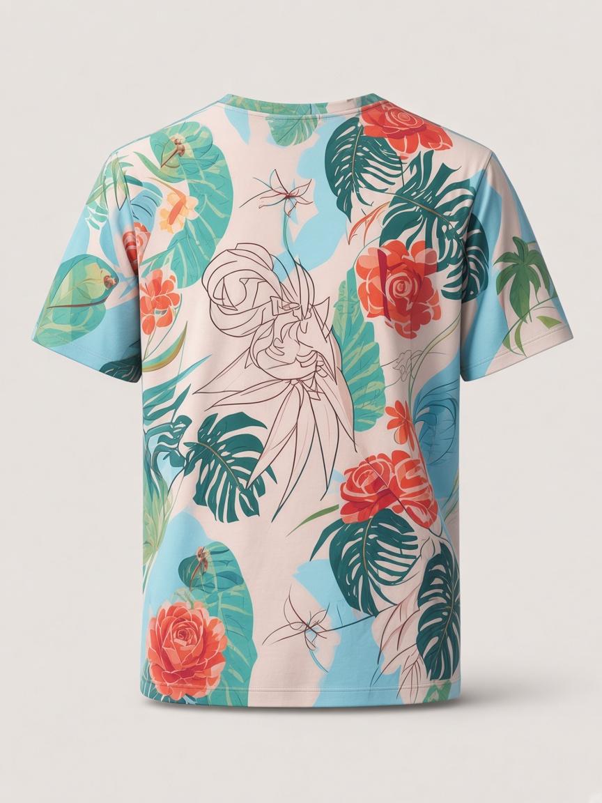 Lagoon Multi Monstera Print Tee, back view