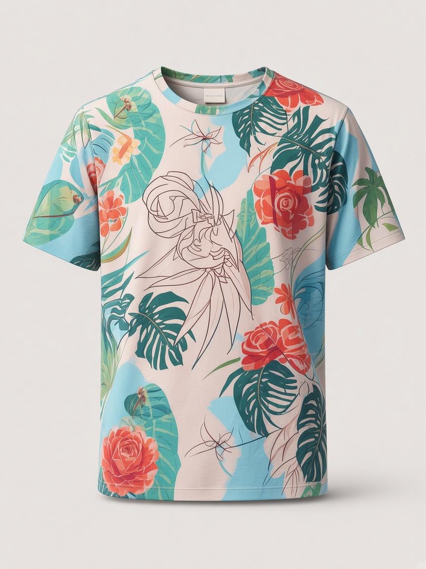 Lagoon Multi Monstera Print Tee, front view