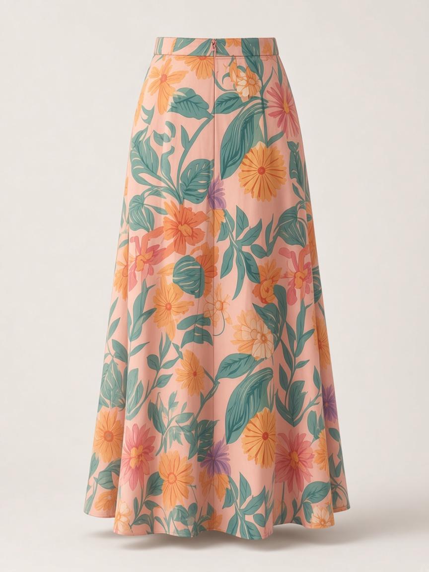 Blush Multi Floral Maxi Skirt, back view