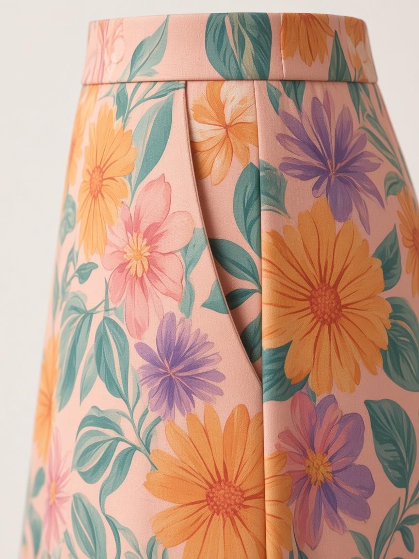 Blush Multi Floral Maxi Skirt, close-up detail