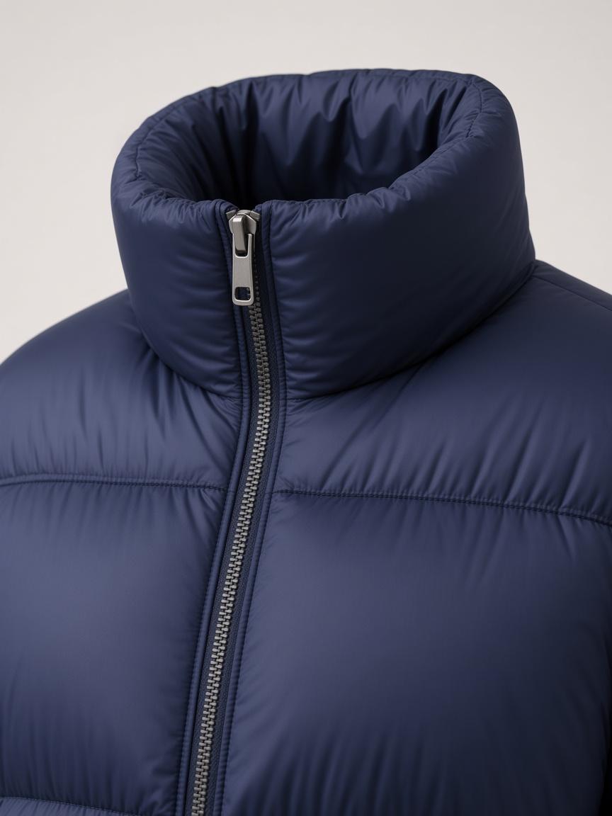 Midnight Funnel-Neck Puffer, close-up detail