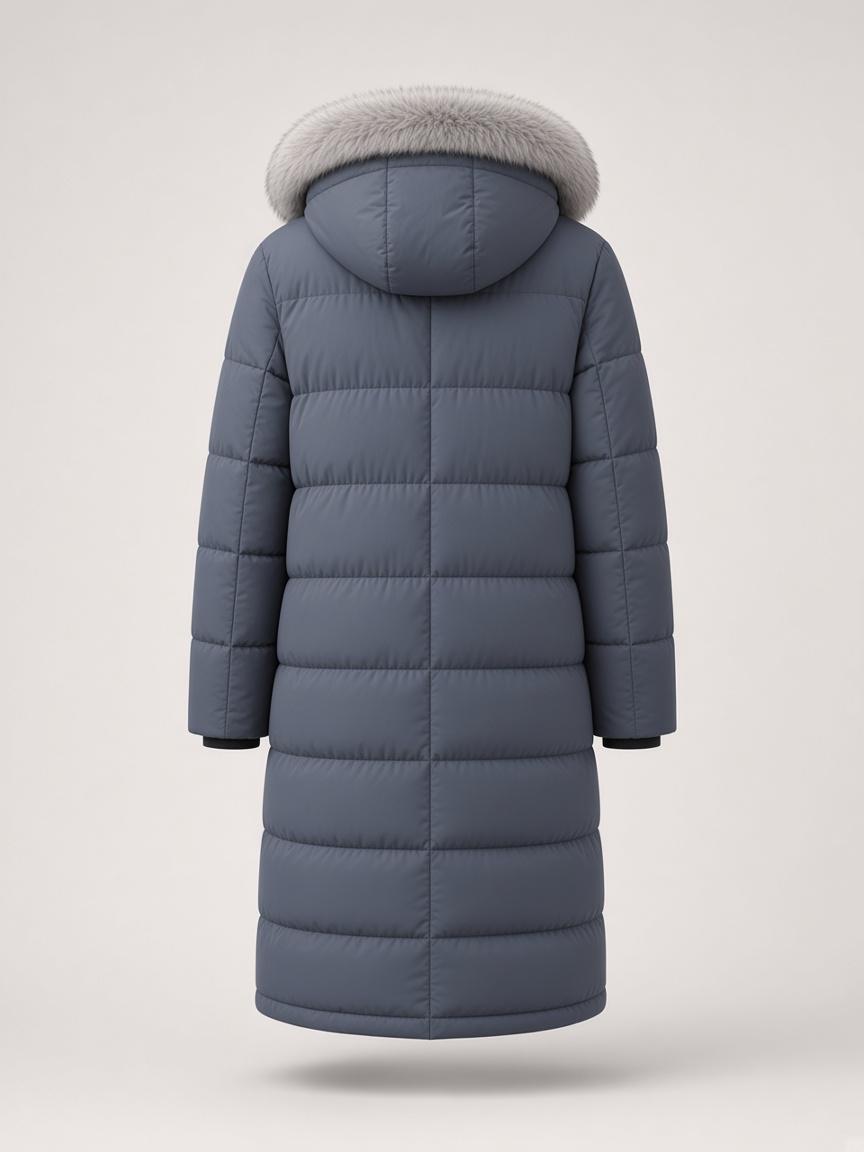 Slate Long Quilted Coat, back view