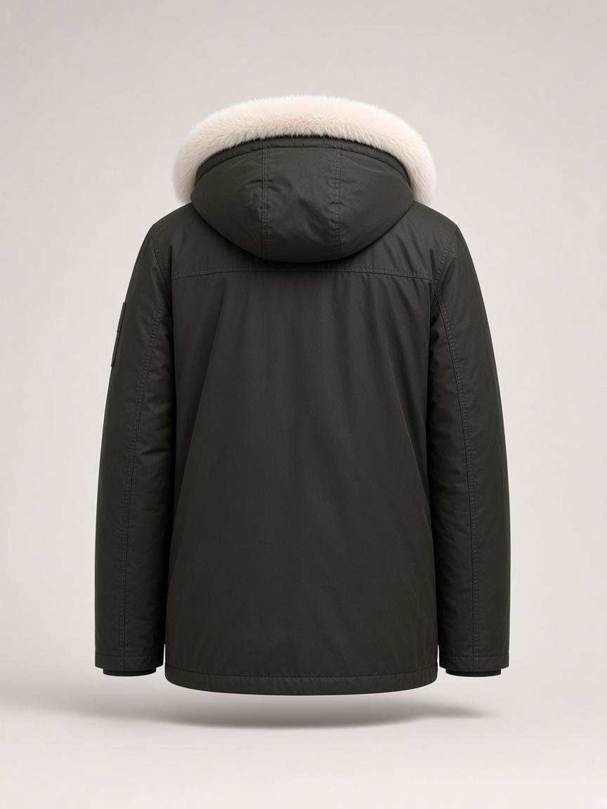Black Olive Hooded Field Jacket, back view