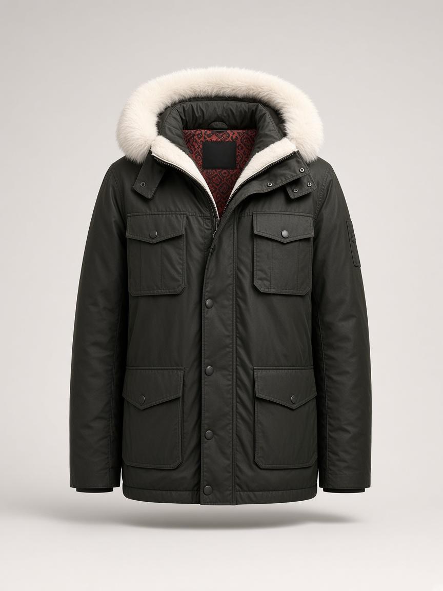 Black Olive Hooded Field Jacket, front view
