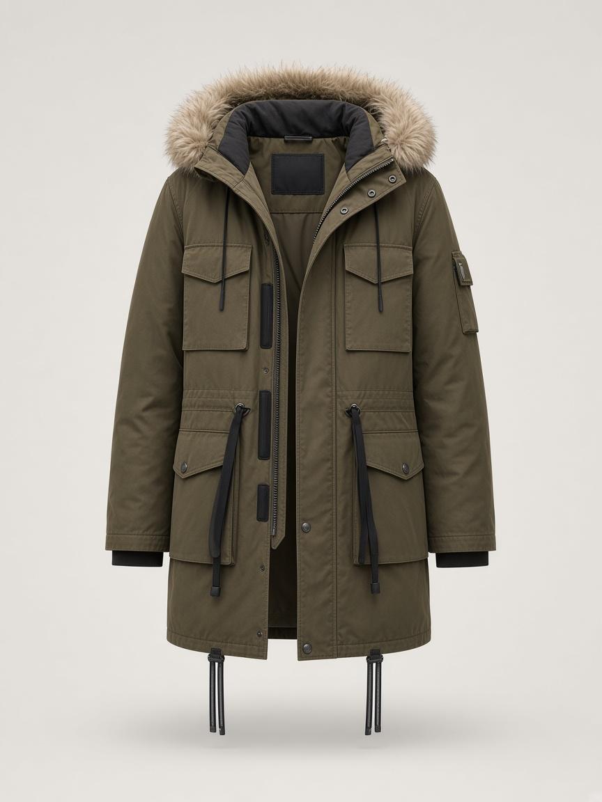 Umber Olive Utility Parka, front view
