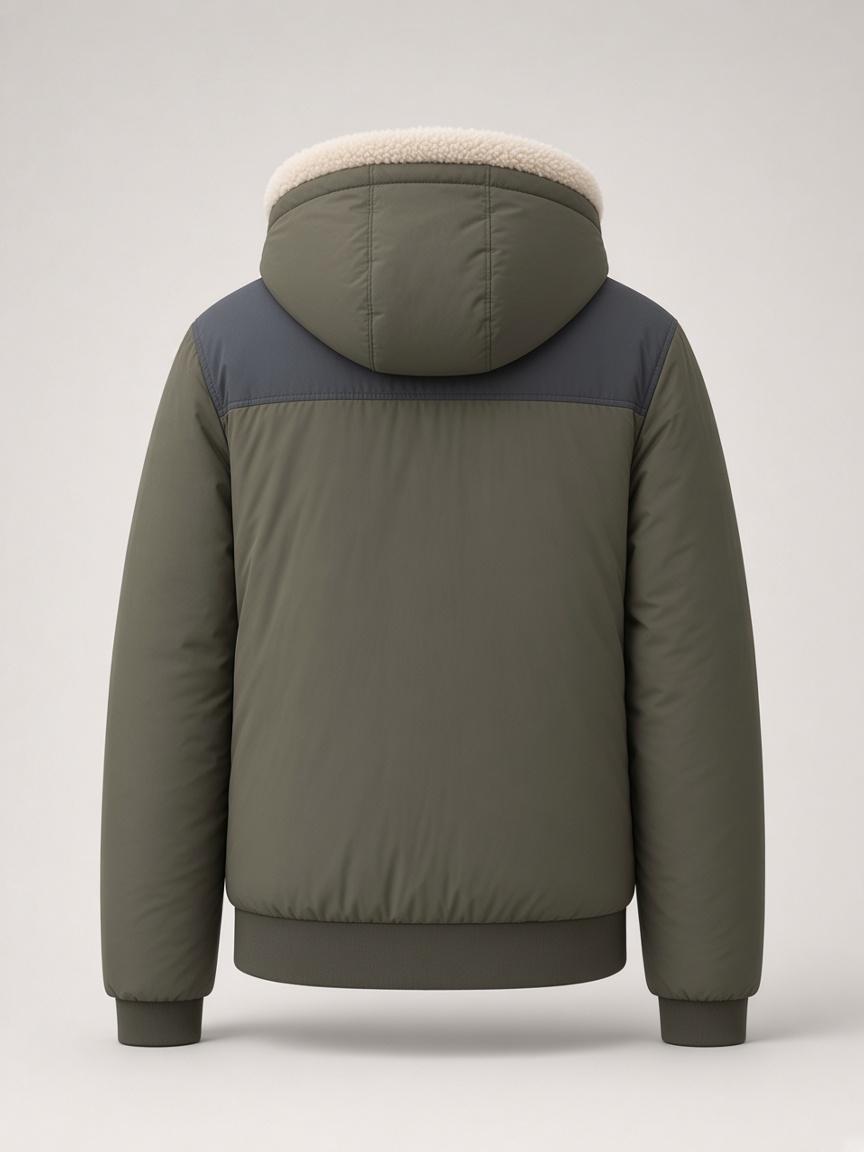 Moss / Slate Pile-Lined Padded Jacket, back view