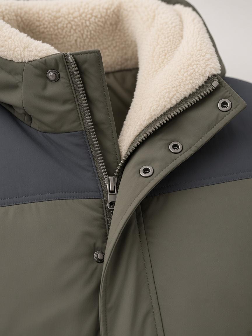 Moss / Slate Pile-Lined Padded Jacket, close-up detail