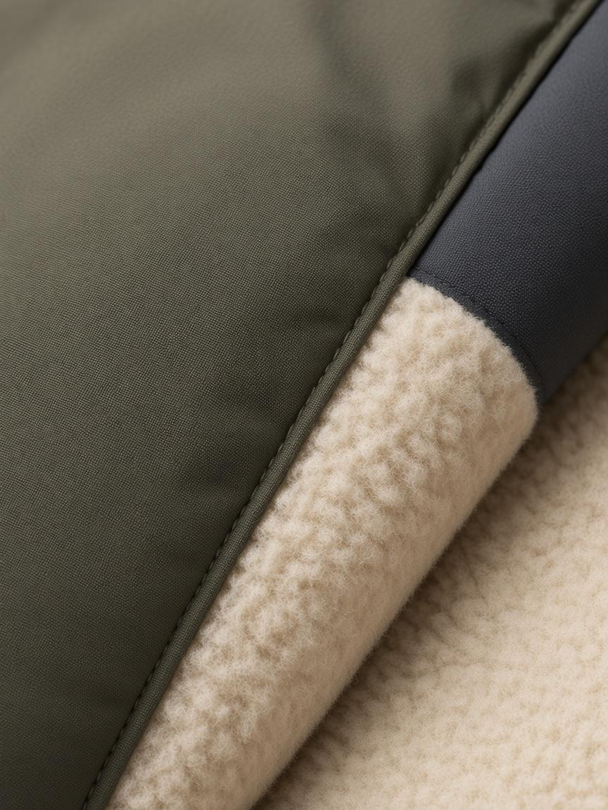 Moss / Slate Pile-Lined Padded Jacket, fabric close-up