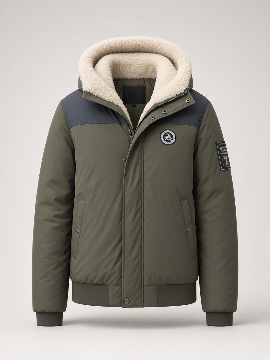 Moss / Slate Pile-Lined Padded Jacket, front view