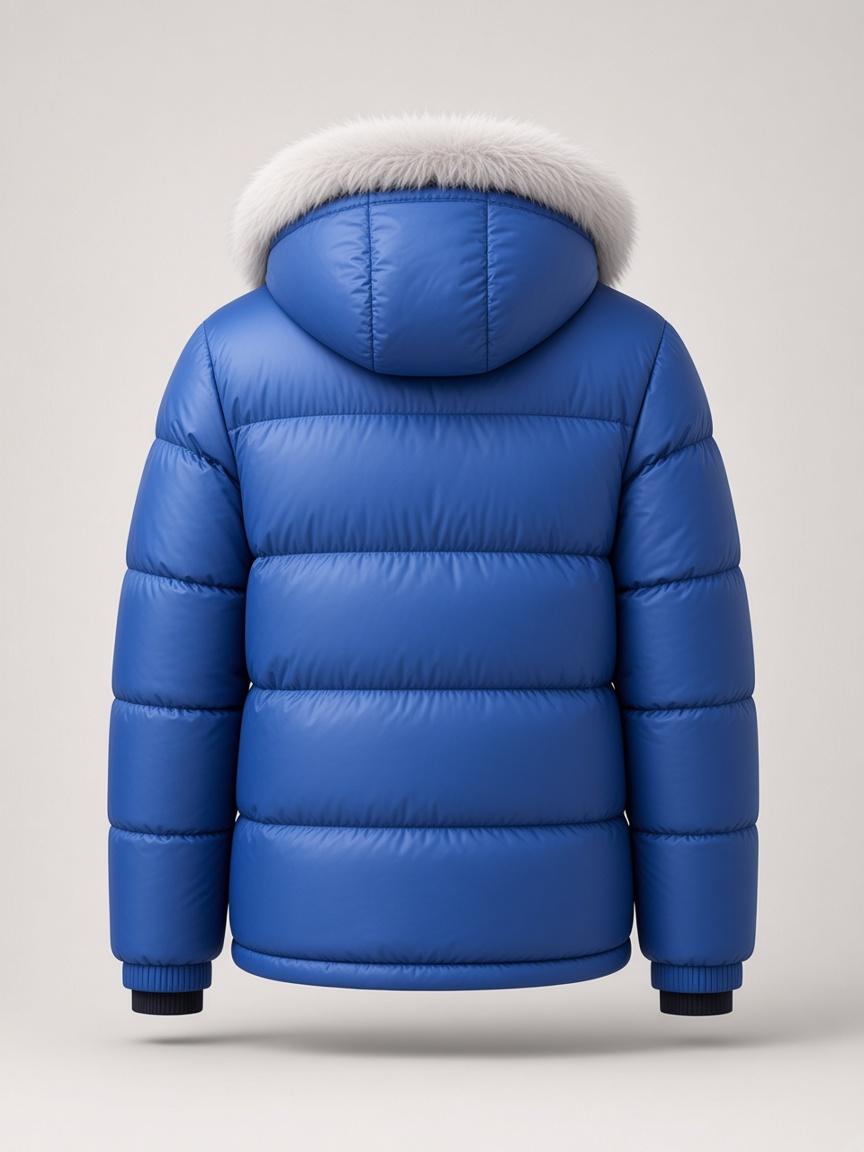 Cobalt Hooded Puffer, back view